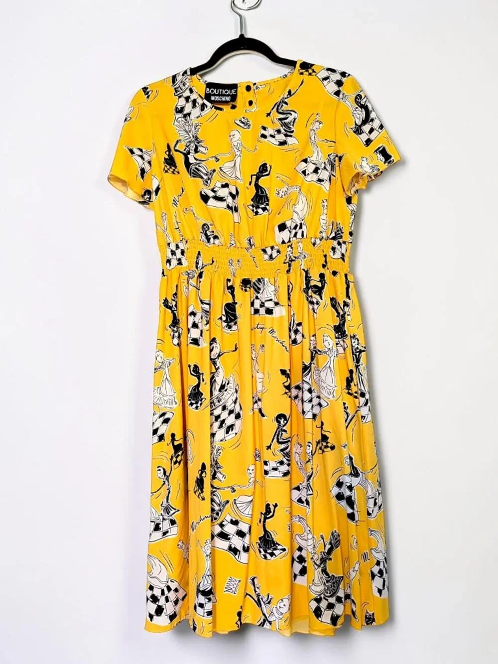 Moschino rare VTG 90's fairy grunge whimsy surrealism art chess yellow dress 6 - Picture 4 of 15